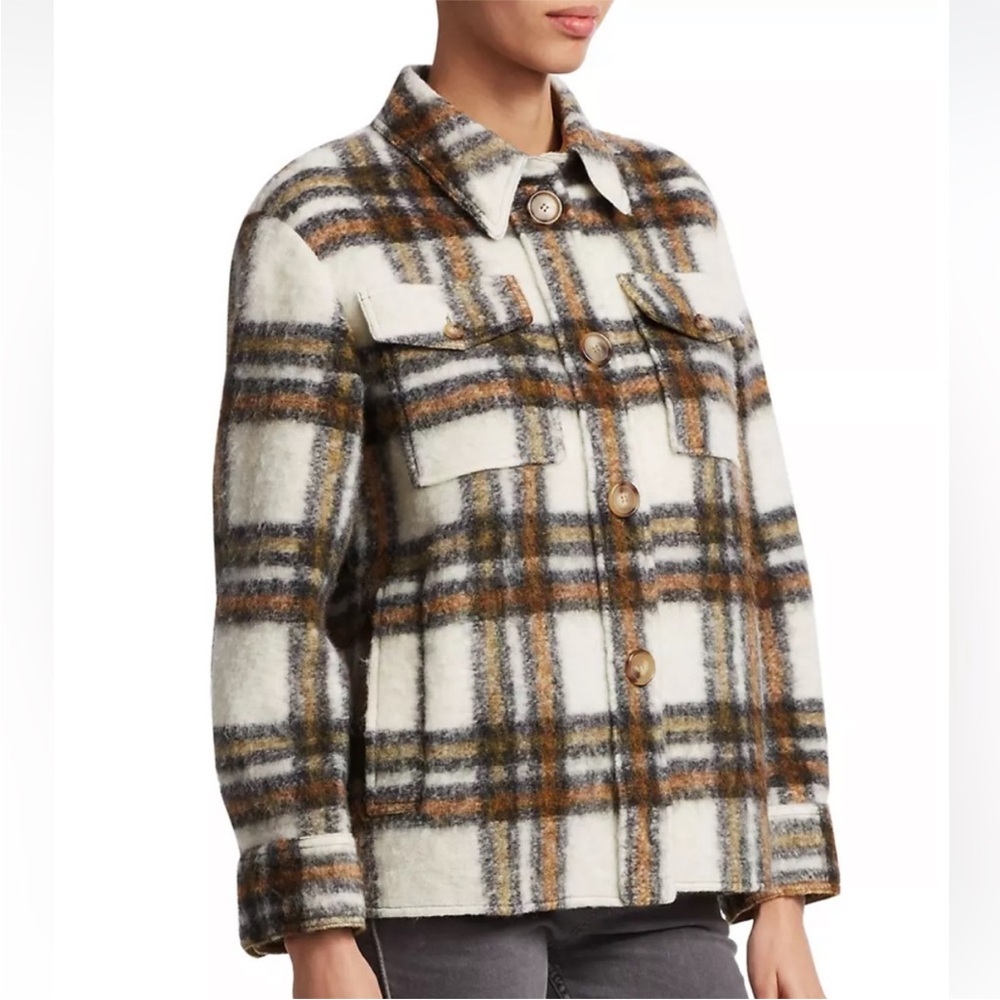 Isabel Marant Etoile Cream and Brown Plaid Glannel Utility Jacket FR36